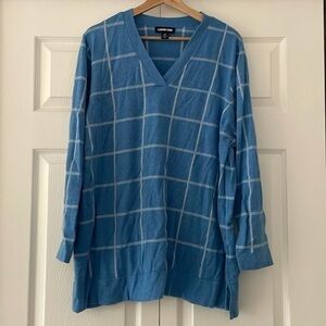 Lands’ End windowpane plaid sweater
